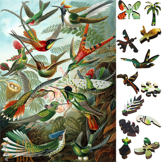 Wooden Jigsaw Puzzle with Uniquely Shaped Pieces for Adults - 267 Pieces - Hummingbirds