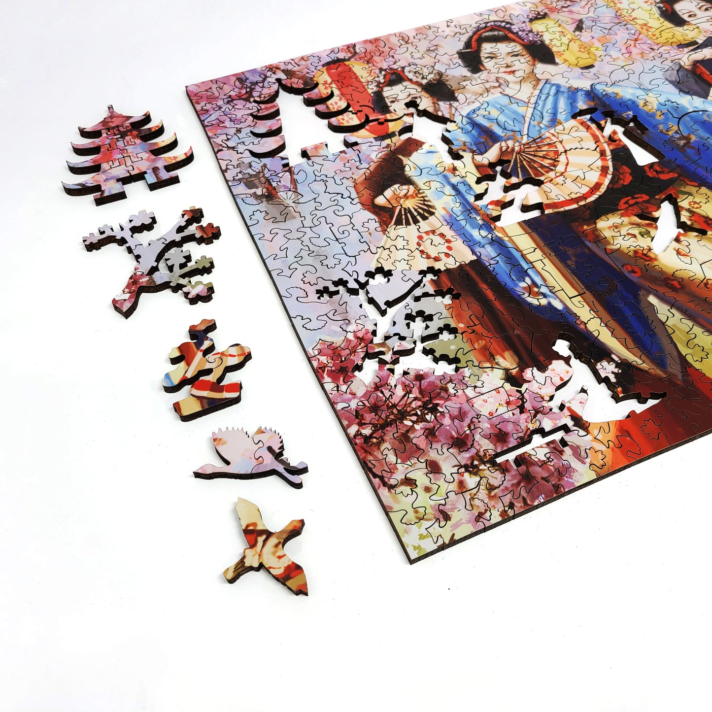 Wooden Jigsaw Puzzle with Uniquely Shaped Pieces for Adults - 437 Pieces - Sakura Blossom Festival