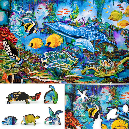 Large Format Wooden Jigsaw Puzzle with Uniquely Shaped Pieces for Seniors and Adults - 165 Pieces - Sea World
