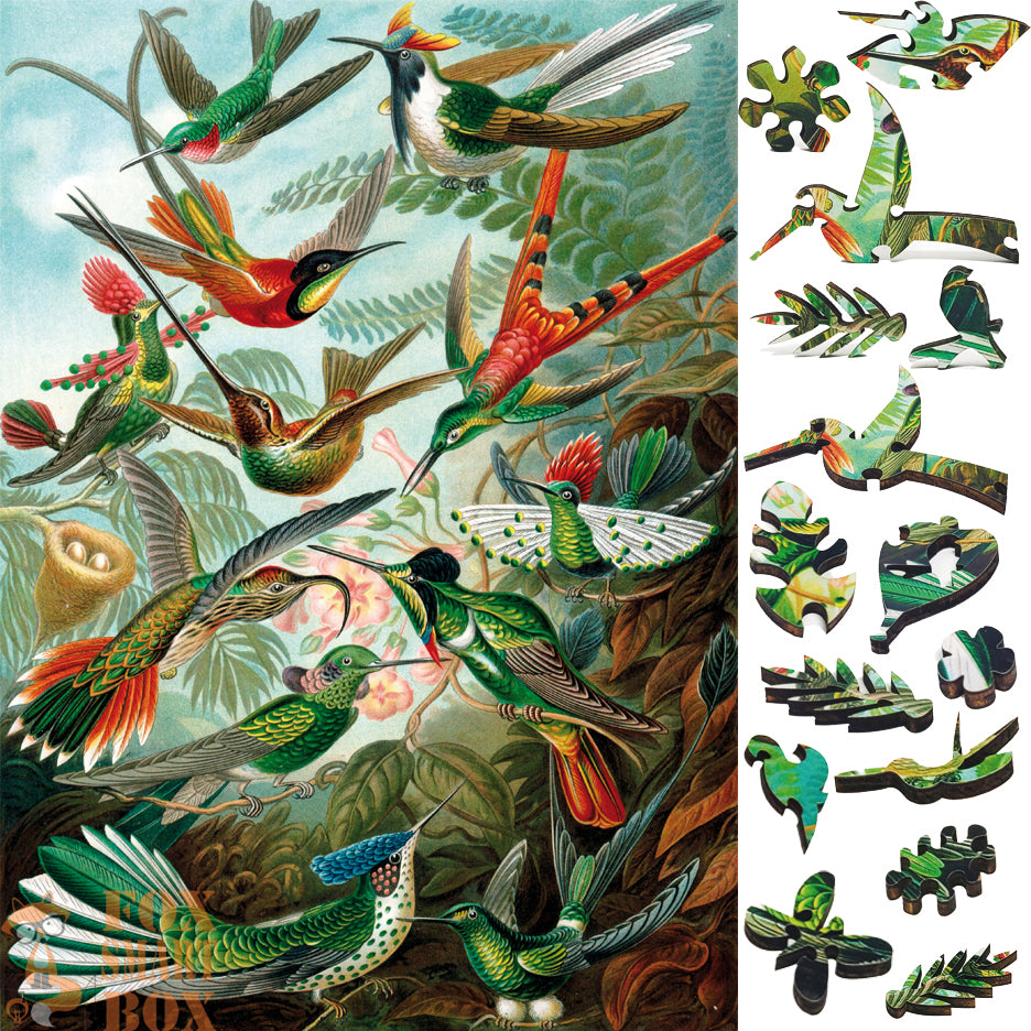 Wooden Jigsaw Puzzle with Uniquely Shaped Pieces for Adults - 145 Pieces - Hummingbirds