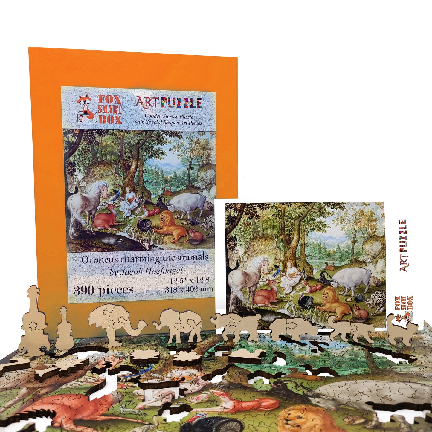 Wooden Jigsaw Puzzle with Uniquely Shaped Pieces for Adults - 390 Pieces - Orpheus charming the animals