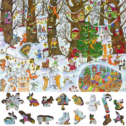 Large Format Wooden Jigsaw Puzzle with Uniquely Shaped Pieces for Seniors and Adults - 240 Pieces - Fairy Forest. Winter