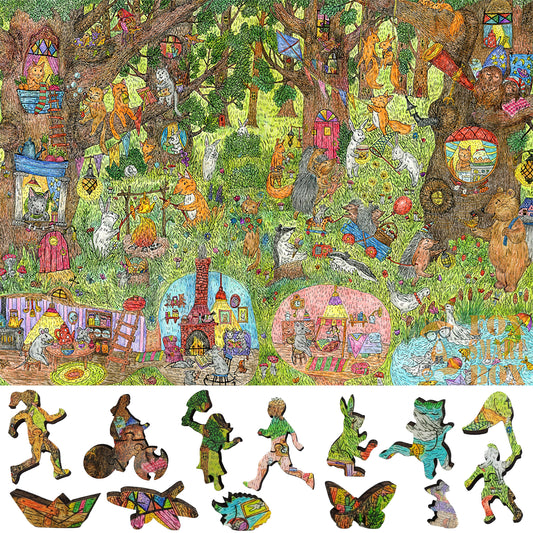 Large Format Wooden Jigsaw Puzzle with Uniquely Shaped Pieces for Seniors and Adults - 245 Pieces - Fairy Forest. Summer