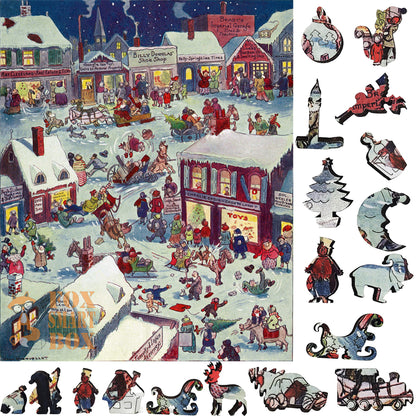 Wooden Jigsaw Puzzle with Uniquely Shaped Pieces for Adults - 263 Pieces - Christmas eve at Yapp's Crossing