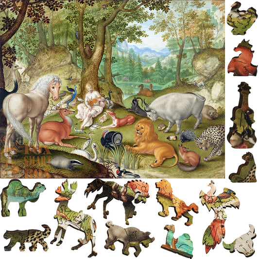 Wooden Jigsaw Puzzle with Uniquely Shaped Pieces for Adults - 390 Pieces - Orpheus charming the animals