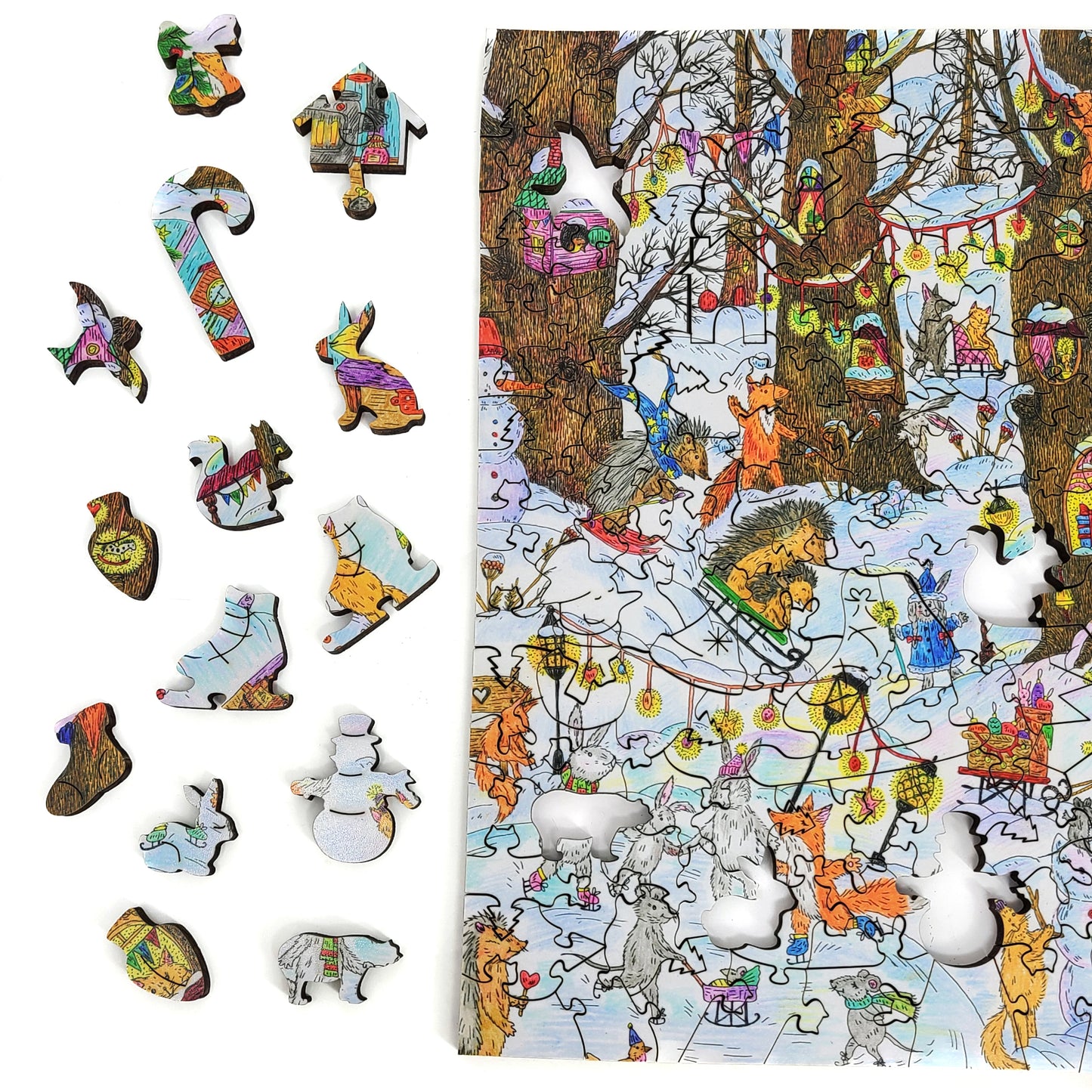 Wooden Jigsaw Puzzle with Uniquely Shaped Pieces for Adults - 245 Pieces - Fairy Forest. Winter