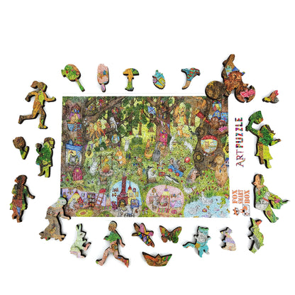 Summer Themed Landscape - Custom Wooden Puzzle with Uniquely Shaped Pieces - 245 Pieces - Size W x H 12.5" x 9" (318 x 229 mm)