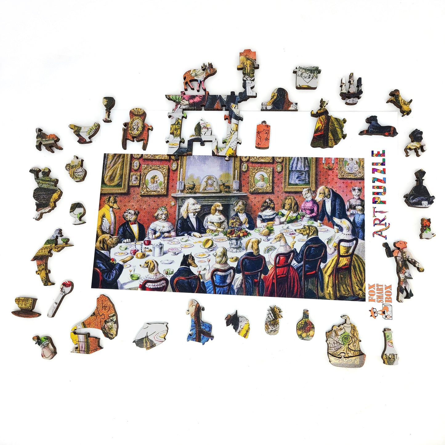 Wooden Jigsaw Puzzle with Uniquely Shaped Pieces for Adults - 365 Pieces - The Dogs dinner party