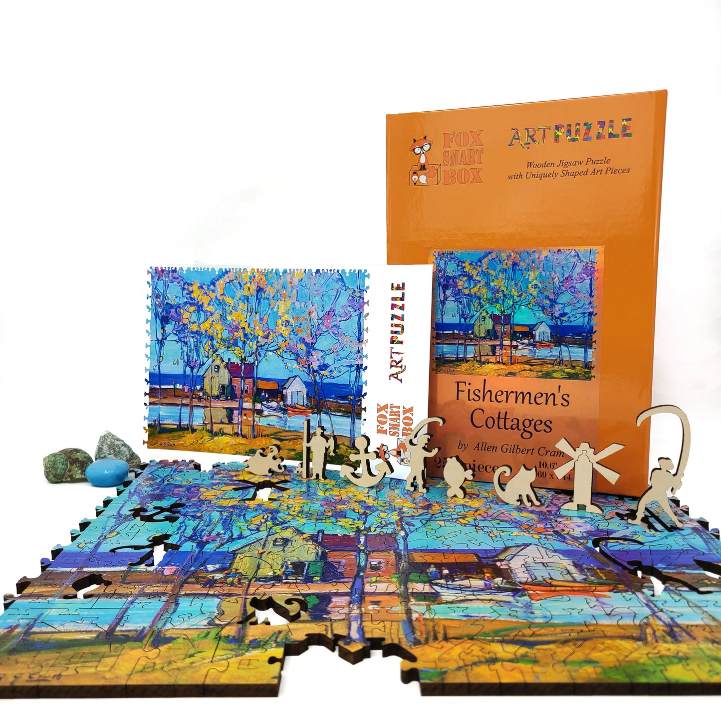 Wooden Jigsaw Puzzle with Uniquely Shaped Pieces for Adults - 255 Pieces - Fishermen's Cottages