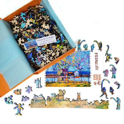 Wooden Jigsaw Puzzle with Uniquely Shaped Pieces for Adults - 255 Pieces - Fishermen's Cottages