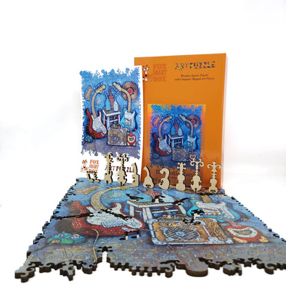 Large Format Wooden Jigsaw Puzzle with Uniquely Shaped Pieces for Seniors and Adults - 212 Pieces - Blue Bottle Blues