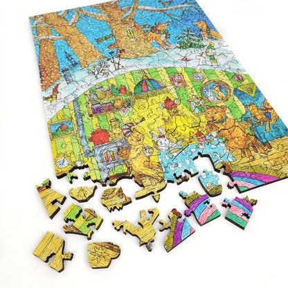 Large Format Wooden Jigsaw Puzzle with Uniquely Shaped Pieces for Seniors and Adults - 195 Pieces - Visiting the Bear