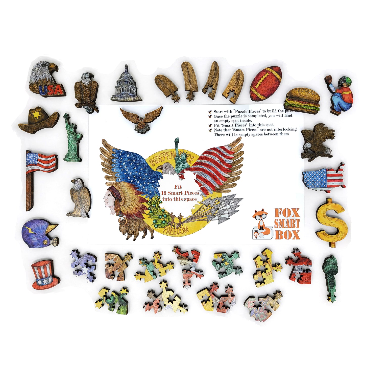Wooden Jigsaw Puzzle for Adults - Smart Puzzle with Smart Pieces - 222 Puzzle Pieces + 16 Smart Pieces - Wings of Freedom