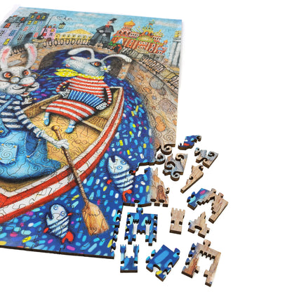 Wooden Jigsaw Puzzle with Uniquely Shaped Pieces for Adults - 405 Pieces - Lovers on the River