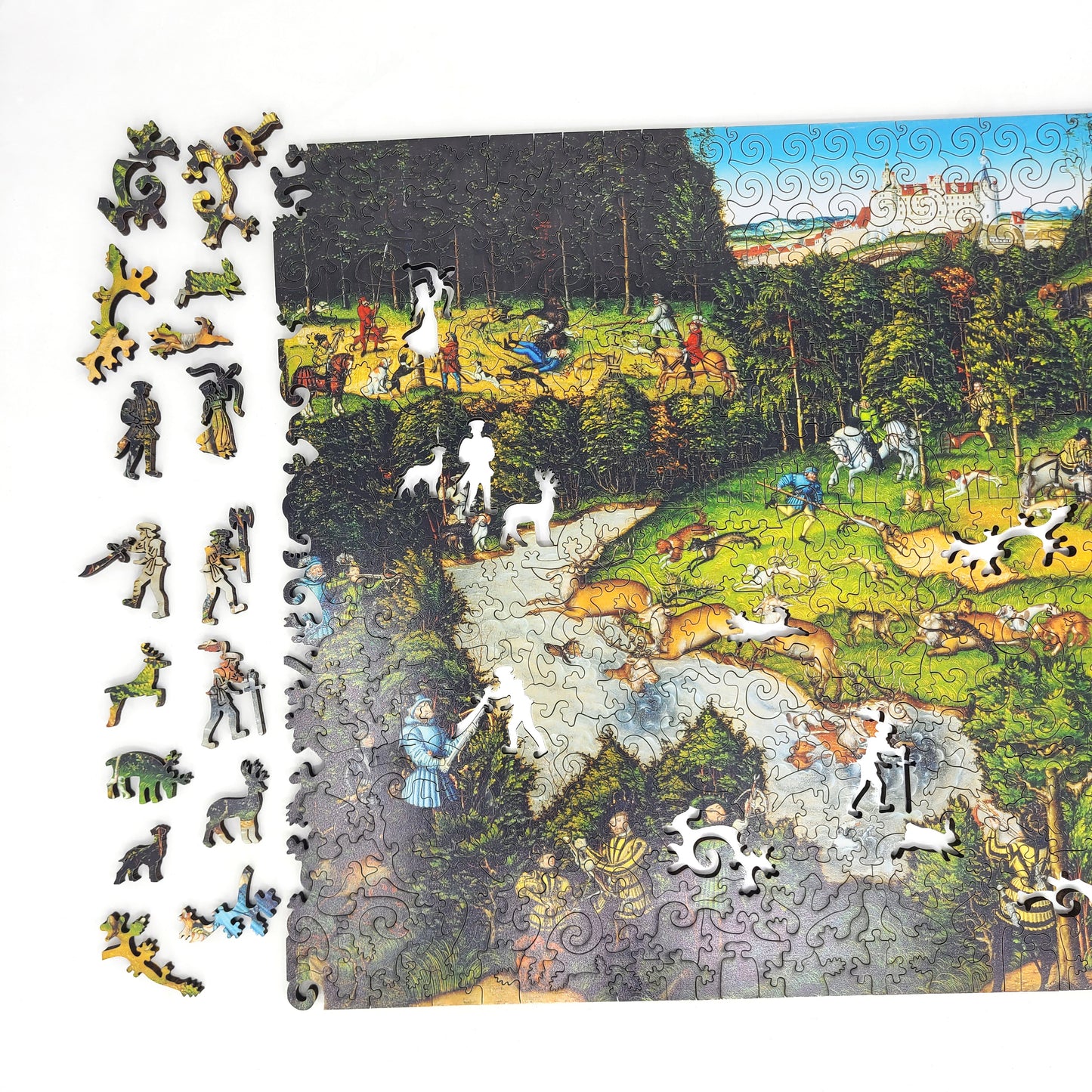 Wooden Jigsaw Puzzle with Uniquely Shaped Pieces for Adults - 485 Pieces - Hunting near Hartenfels Castle