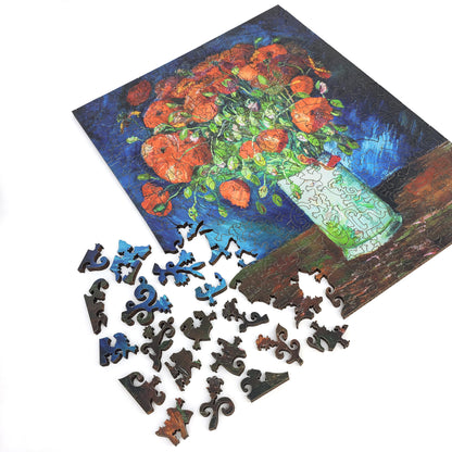 Wooden Jigsaw Puzzle with Uniquely Shaped Pieces for Adults - 235 Pieces - Vase with red poppies