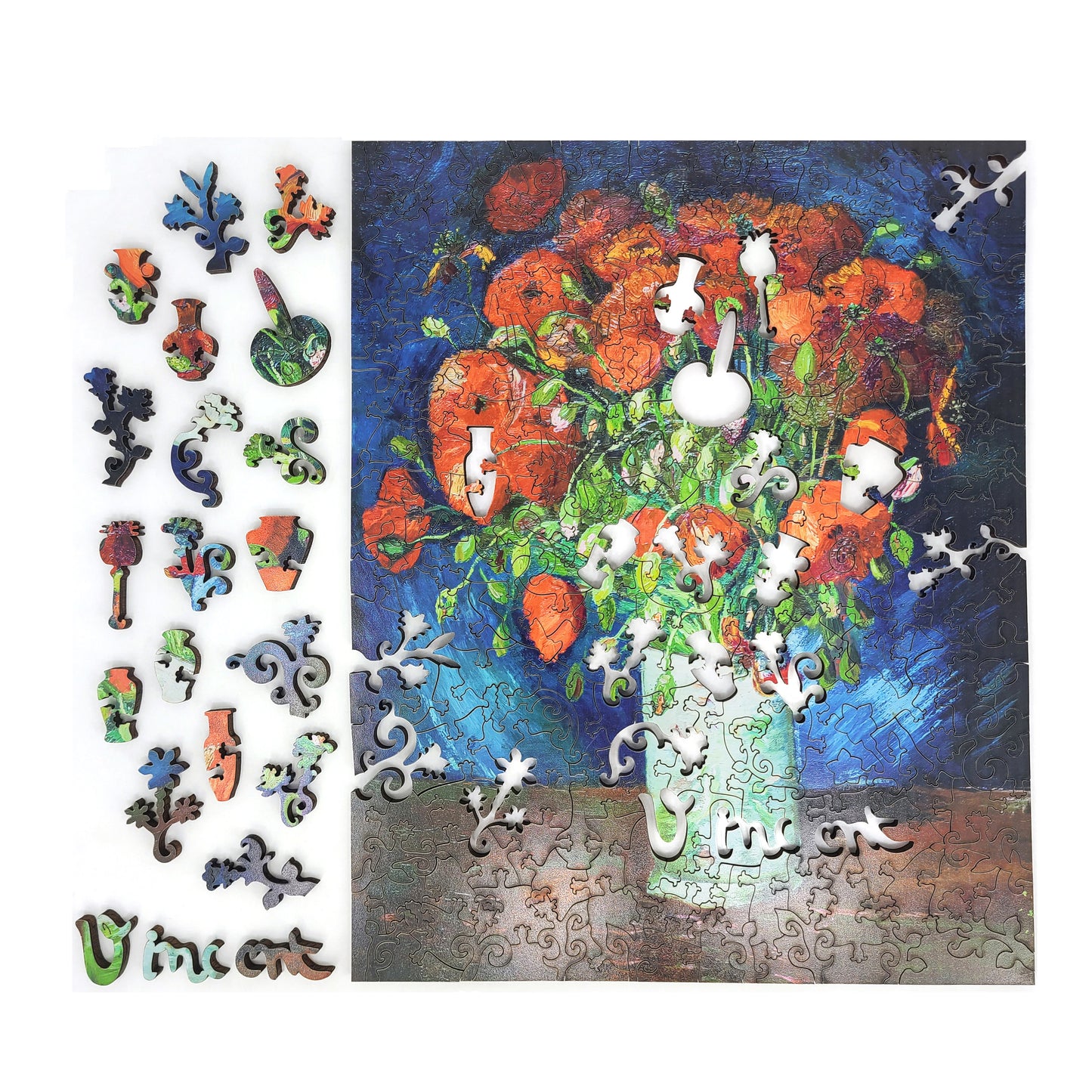 Wooden Jigsaw Puzzle with Uniquely Shaped Pieces for Adults - 235 Pieces - Vase with red poppies