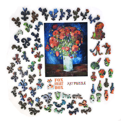 Large Format Wooden Jigsaw Puzzle with Uniquely Shaped Pieces for Seniors and Adults - 235 Pieces - Vase with red poppies