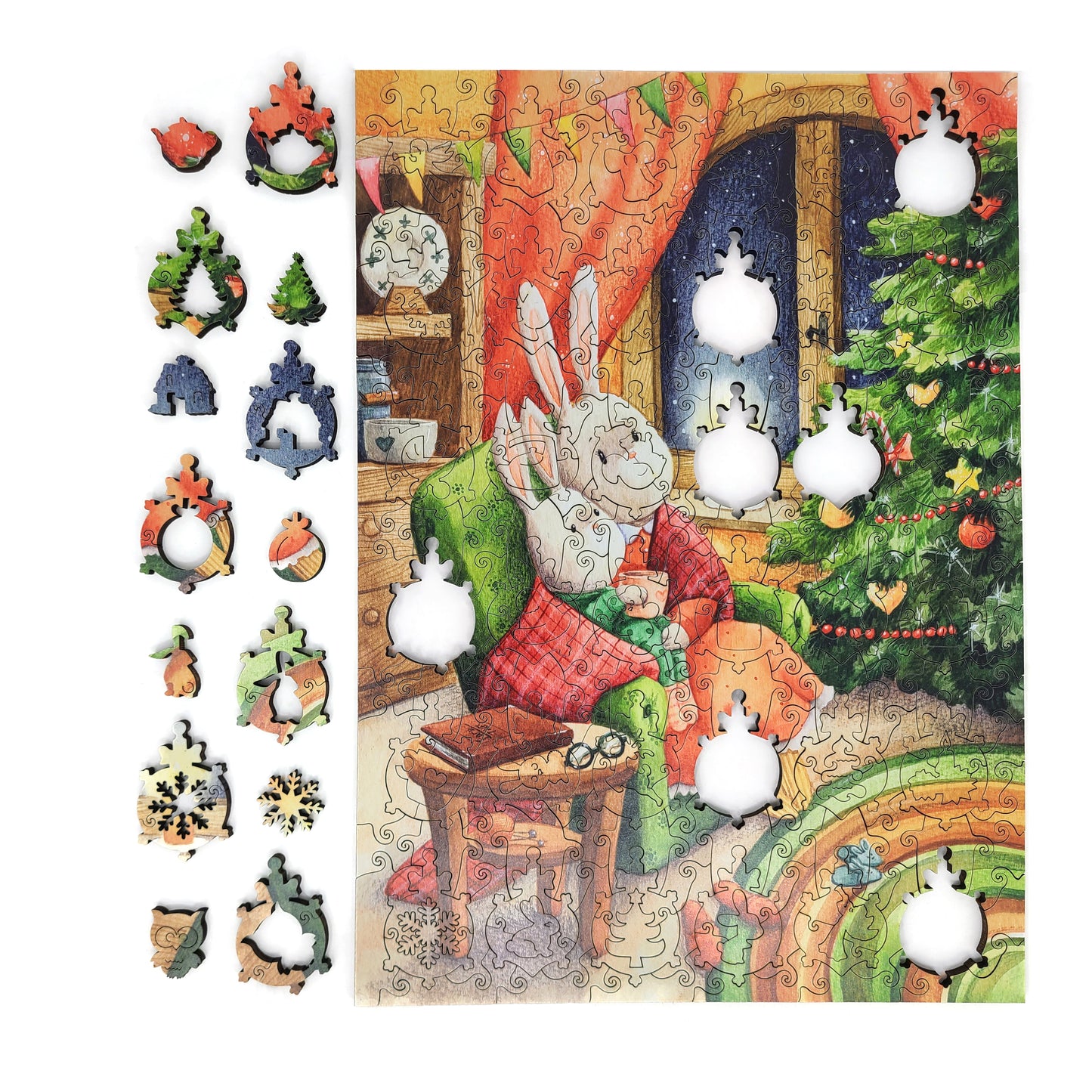 Wooden Jigsaw Puzzle with Uniquely Shaped Pieces for Adults - 240 Pieces - A Moment Before Christmas