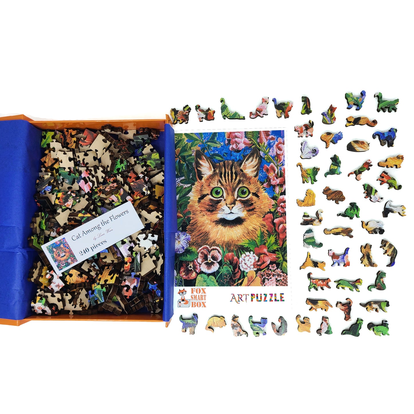 Large Format Wooden Jigsaw Puzzle with Uniquely Shaped Pieces for Seniors and Adults - 240 Pieces - Cat Among the Flowers