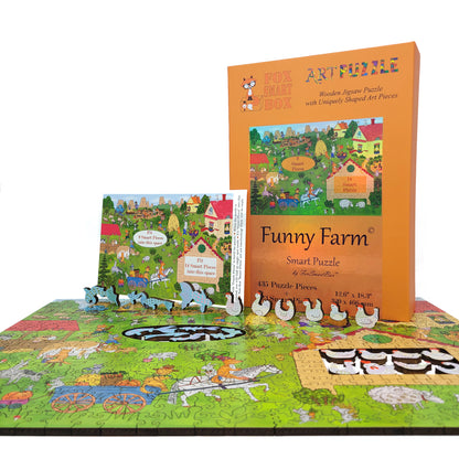 Wooden Jigsaw Puzzle for Adults - Smart Puzzle with Smart Pieces - 440 Puzzle Pieces + 23 Smart Pieces - Funny Farm