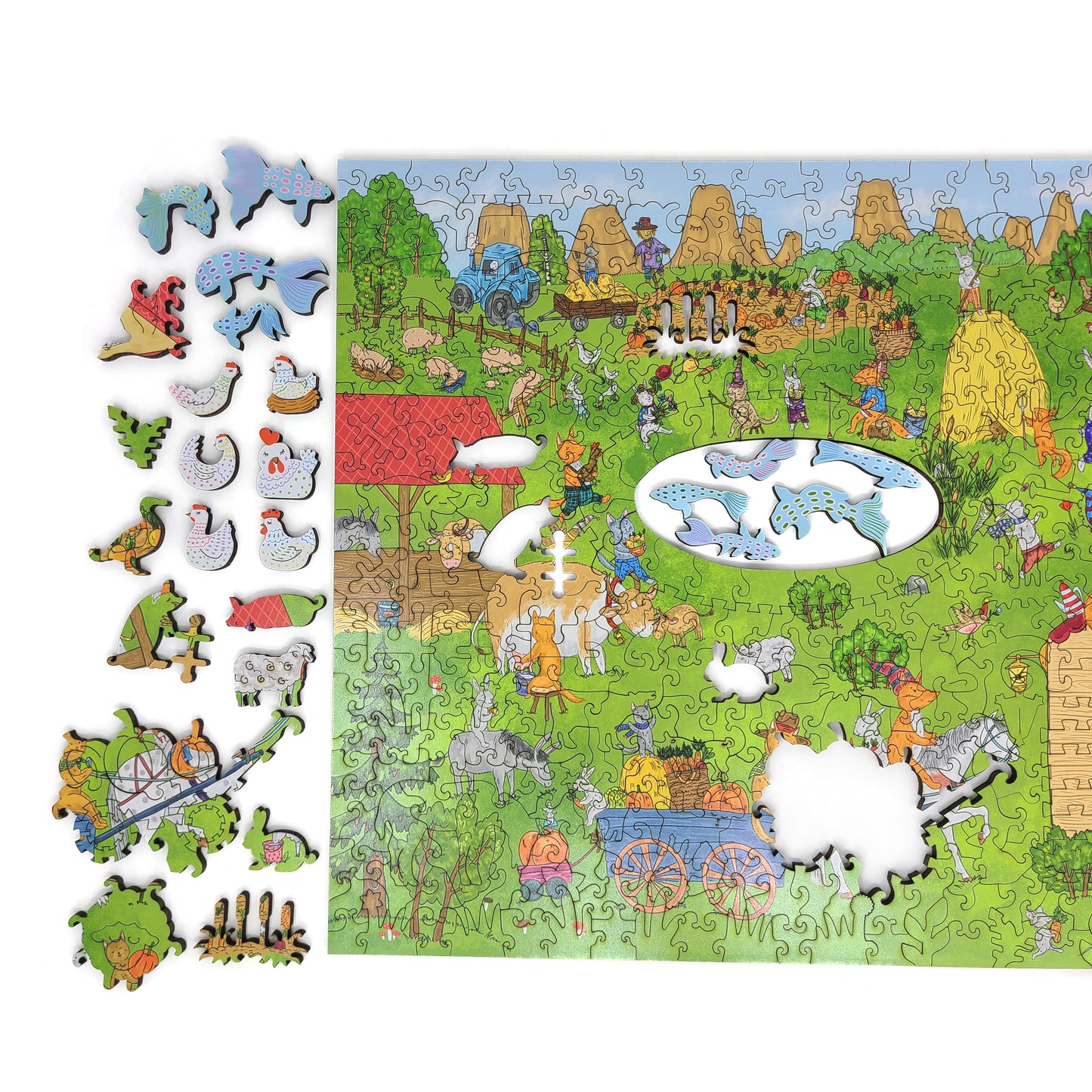 Wooden Jigsaw Puzzle for Adults - Smart Puzzle with Smart Pieces - 440 Puzzle Pieces + 23 Smart Pieces - Funny Farm