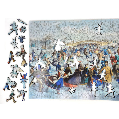 Wooden Jigsaw Puzzle with Uniquely Shaped Pieces for Adults - 520 Pieces - Central Park, Winter – The Skating Pond