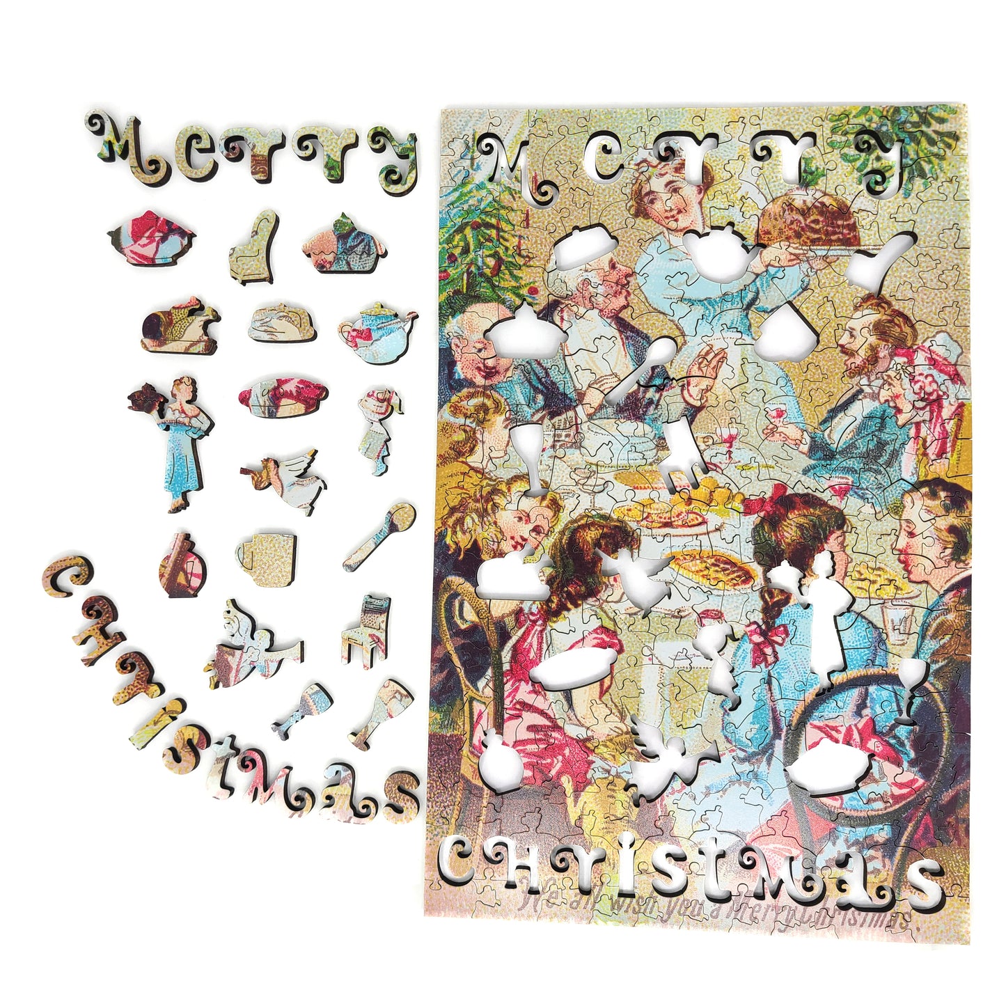 Wooden Jigsaw Puzzle with Uniquely Shaped Pieces for Adults - 205 Pieces - We all wish you a merry Christmas