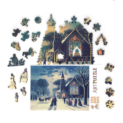 Wooden Jigsaw Puzzle with Uniquely Shaped Pieces for Adults - 200 Pieces - Christmas Eve