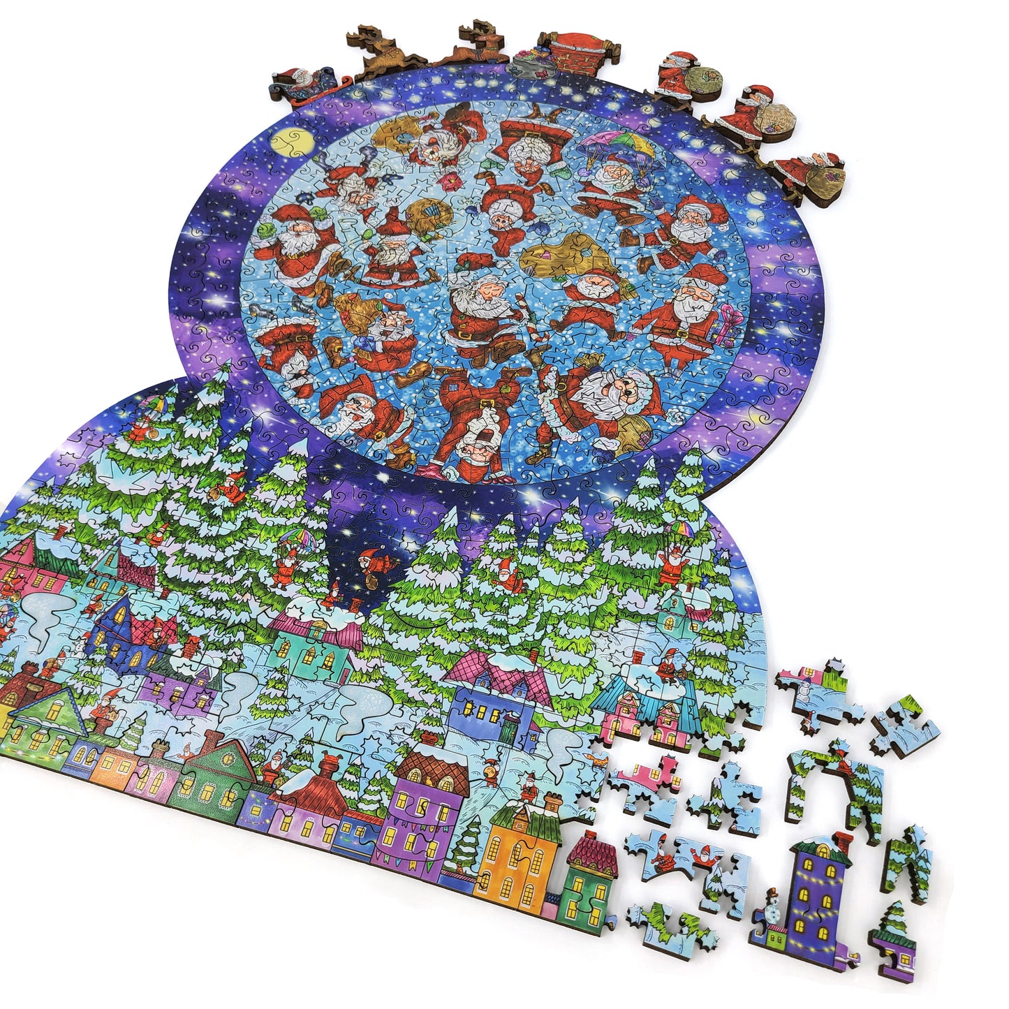Wooden Jigsaw Puzzle with Uniquely Shaped Pieces for Adults - 340 Pieces - Santa Snow Globe