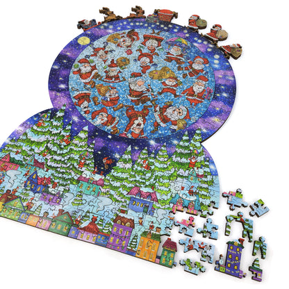 Wooden Jigsaw Puzzle with Uniquely Shaped Pieces for Adults - 340 Pieces - Santa Snow Globe