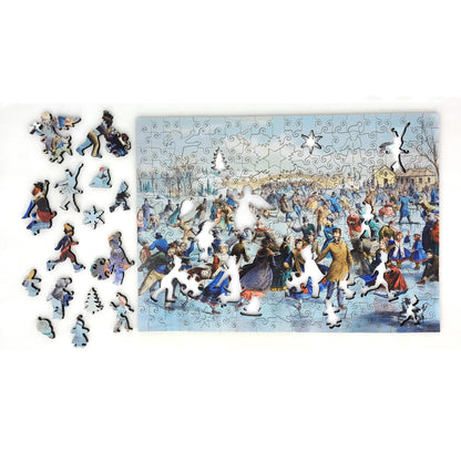 Wooden Jigsaw Puzzle with Uniquely Shaped Pieces for Adults - 262 Pieces - Central Park, Winter – The Skating Pond