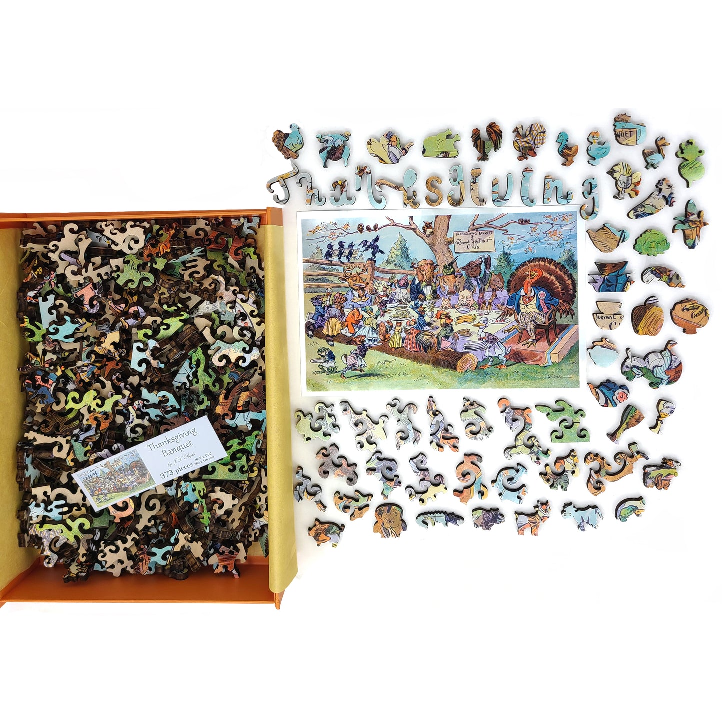 Wooden Jigsaw Puzzle with Uniquely Shaped Pieces for Adults - 373 Pieces - Thanksgiving Banquet