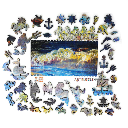 Wooden Jigsaw Puzzle with Uniquely Shaped Pieces for Adults - 390 Pieces - Neptune's Horses