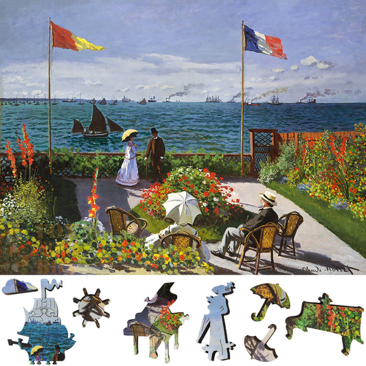 Large Format Wooden Jigsaw Puzzle with Uniquely Shaped Pieces for Seniors and Adults - 205 Pieces - The Garden at Sainte-Adresse
