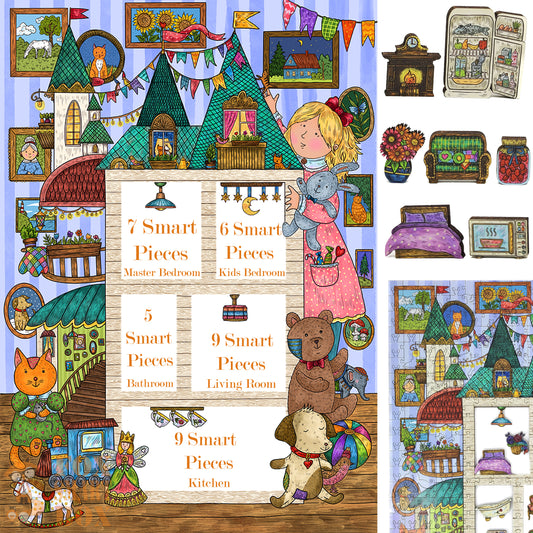 Wooden Jigsaw Puzzle for Adults - Smart Puzzle with Smart Pieces - 330 Puzzle Pieces + 36 Smart Pieces - Amusing House