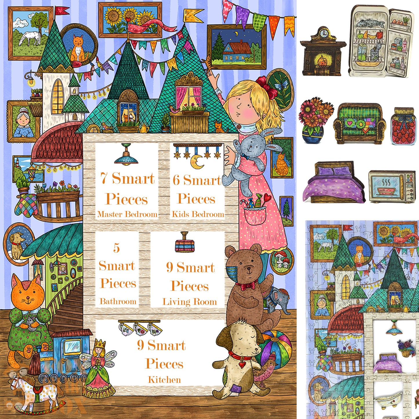Wooden Jigsaw Puzzle for Adults - Smart Puzzle with Smart Pieces - 330 Puzzle Pieces + 36 Smart Pieces - Amusing House