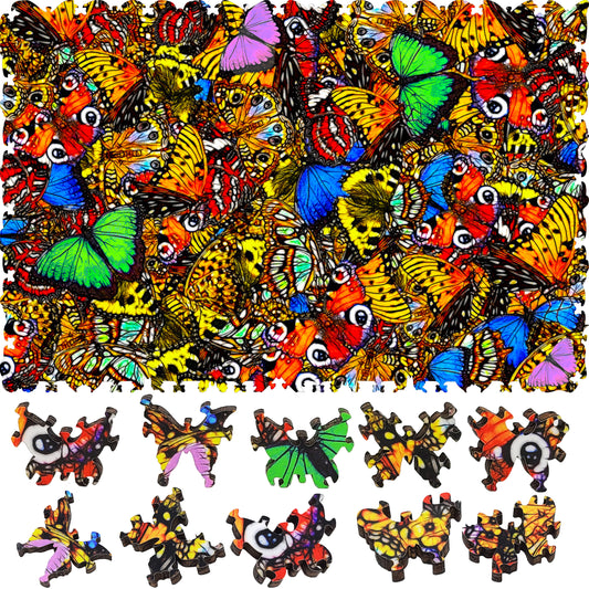 Wooden Jigsaw Puzzle with Uniquely Shaped Pieces for Adults - 216 Pieces - Challenge. Butterflies