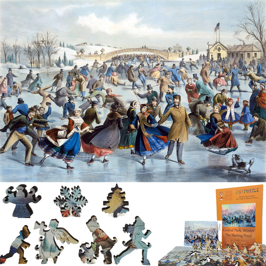Wooden Jigsaw Puzzle with Uniquely Shaped Pieces for Adults - 520 Pieces - Central Park, Winter – The Skating Pond