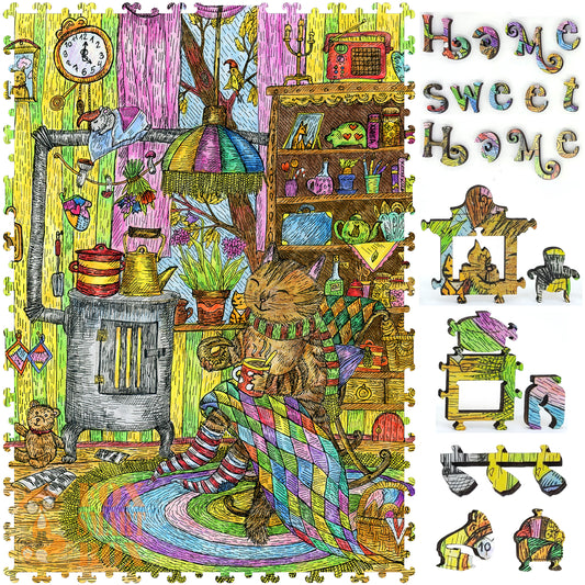 Wooden Jigsaw Puzzle with Uniquely Shaped Pieces for Adults - 350 Pieces - Home, Sweet Home