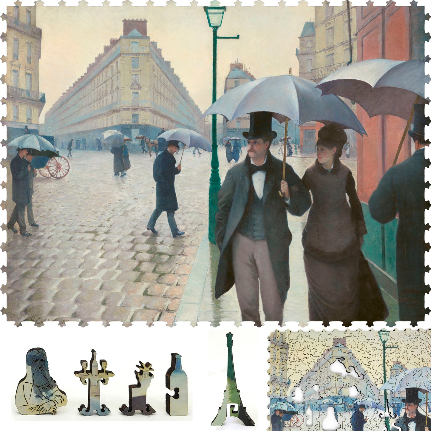 Wooden Jigsaw Puzzle with Uniquely Shaped Pieces for Adults - 295 Pieces - Paris Street; Rainy Day