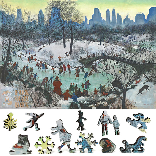Large Format Wooden Jigsaw Puzzle with Uniquely Shaped Pieces for Seniors and Adults - 180 Pieces - Skating in Central Park