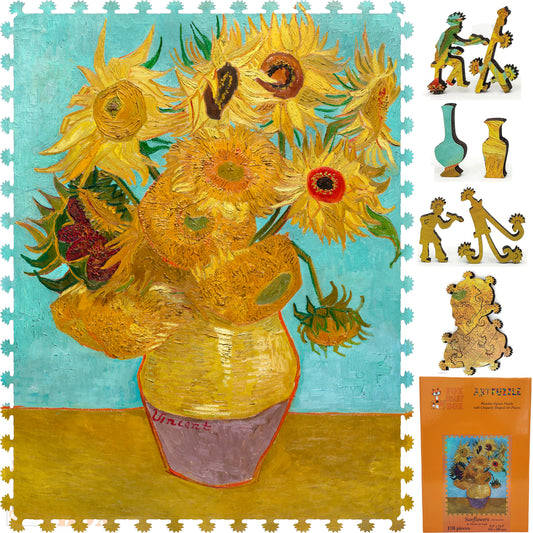 Wooden Jigsaw Puzzle with Uniquely Shaped Pieces for Adults - 170 Pieces - Sunflowers (3rd Version}