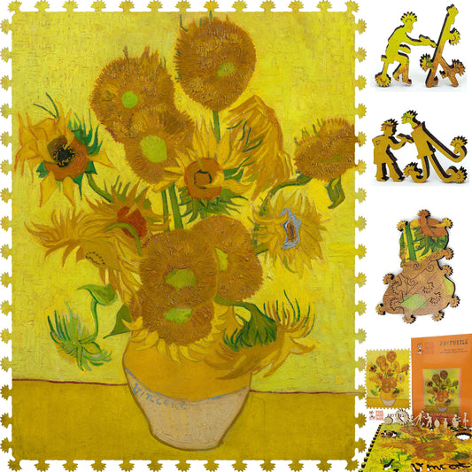 Wooden Jigsaw Puzzle with Uniquely Shaped Pieces for Adults - 170 Pieces - Sunflowers (4th Version}