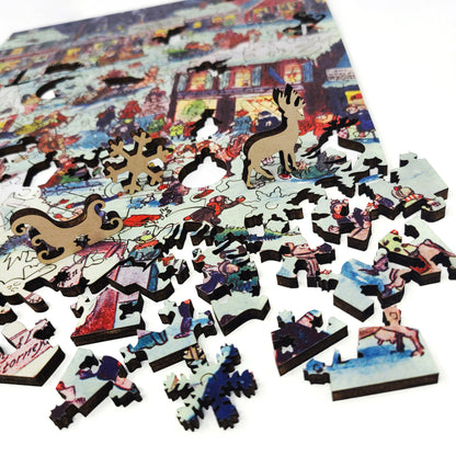 Large Format Wooden Jigsaw Puzzle with Uniquely Shaped Pieces for Seniors and Adults - 230 Pieces - Christmas eve at Yapp's Crossing