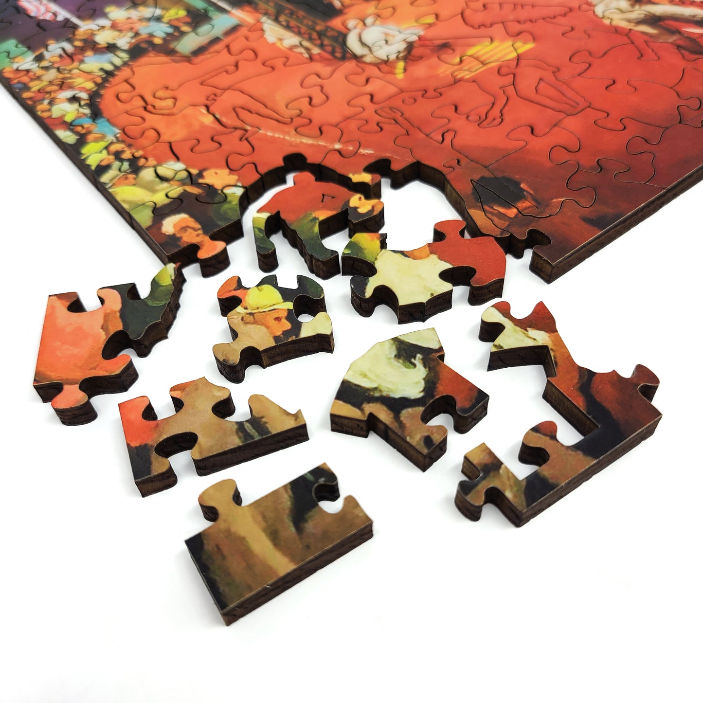 Wooden Jigsaw Puzzle for Adults with Uniquely Shaped Whimsical Pieces, made of thick 1/4 inch wood.