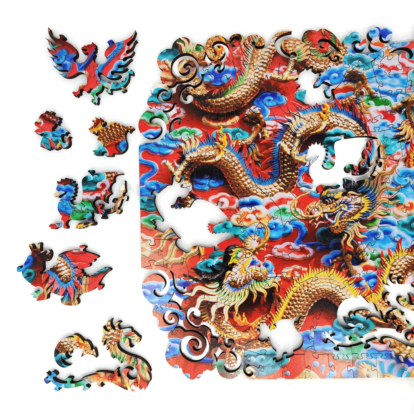 Wooden Jigsaw Puzzle with Uniquely Shaped Pieces for Adults - 290 Pieces - Mystery of The Golden Dragon