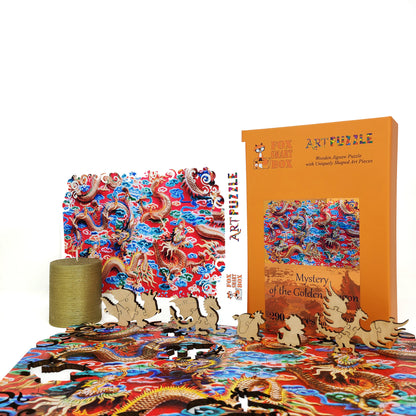 Wooden Jigsaw Puzzle with Uniquely Shaped Pieces for Adults - 290 Pieces - Mystery of The Golden Dragon