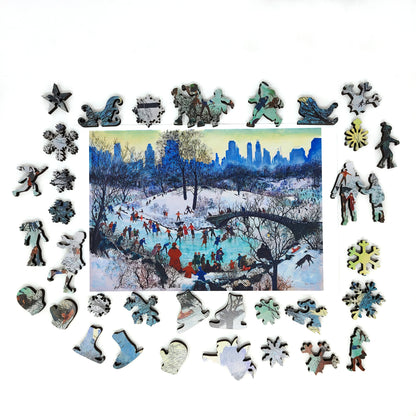 Wooden Jigsaw Puzzle with Uniquely Shaped Pieces for Adults - 180 Pieces - Skating in Central Park