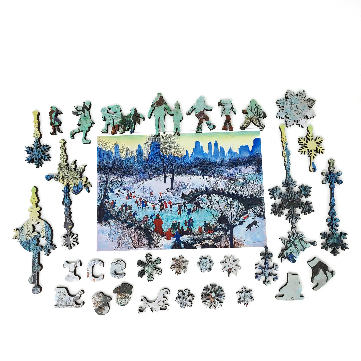 Wooden Jigsaw Puzzle with Uniquely Shaped Pieces for Adults - 370 Pieces - Skating in Central Park
